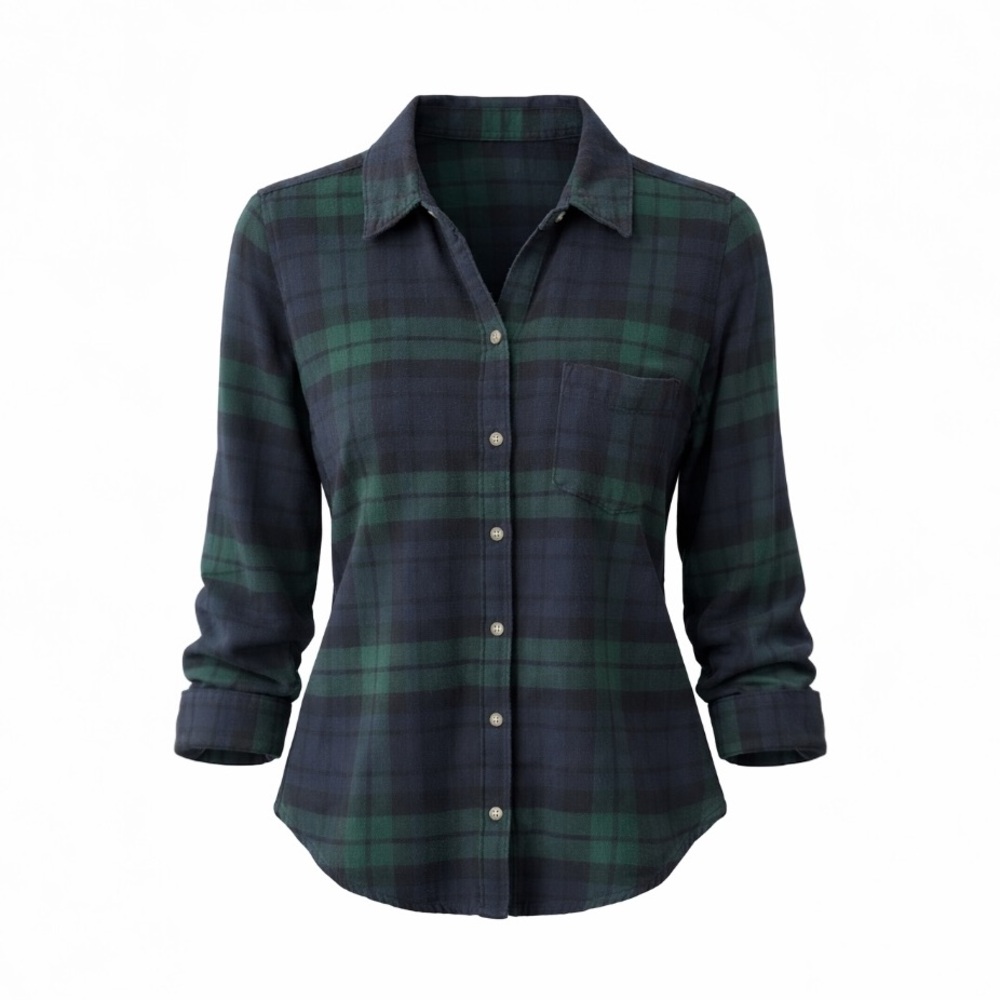 Abercrombie & Fitch Navy and Green Plaid Button-Down Shirt
